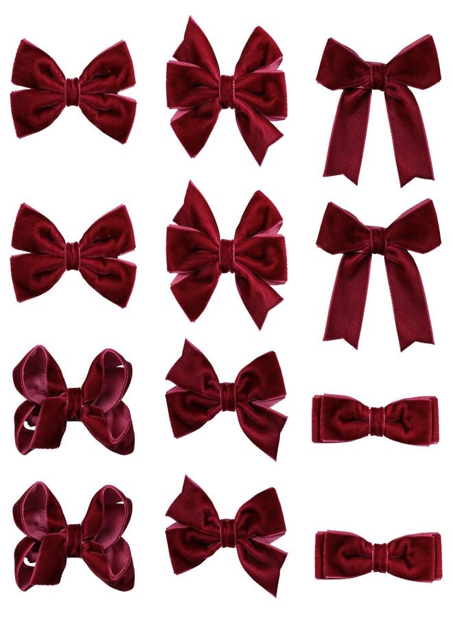 KCHIES Dark Red Velvet Ribbon Hair Bows 12pcs 3” Small Burgundy Dressy Bow Alligator Clips School Uniform Decor Accessories for Teen Toddler Girls Women Christmas Valentines Xmas Gift - Image 1
